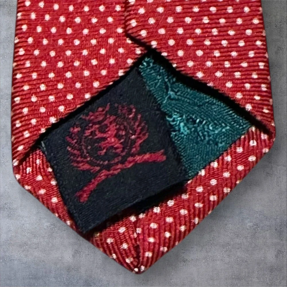 Tommy Hilfiger Silk Tie Red Navy Star Pattern USA Made Wide Necktie‎